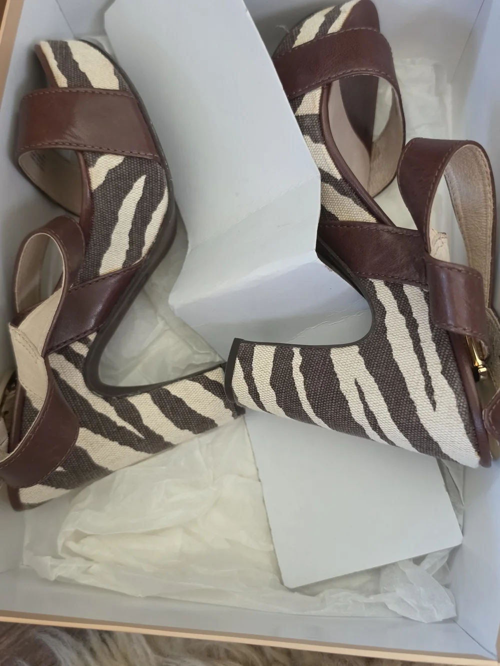 Michael Kors Maroon Leather Platform Sandals with Striped Fabric Heel